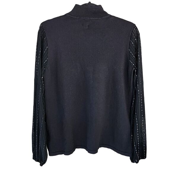 Anne Klein NWT Mock High Neck Mesh Metallic Sleeve Sweater‎ Cotton Knit Size M - Picture 2 of 8